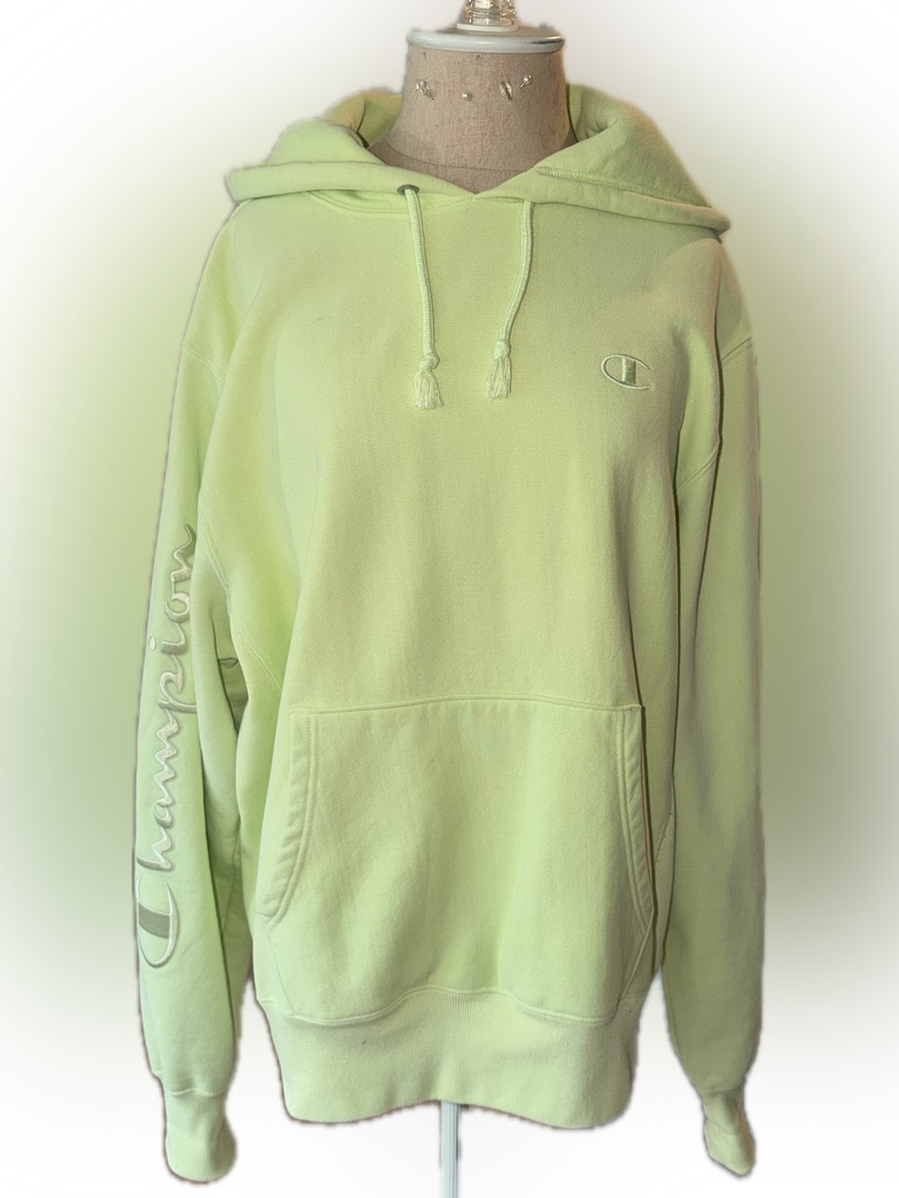 Champion Light Lime Green Pullover Hoodie with Embroidered Logo